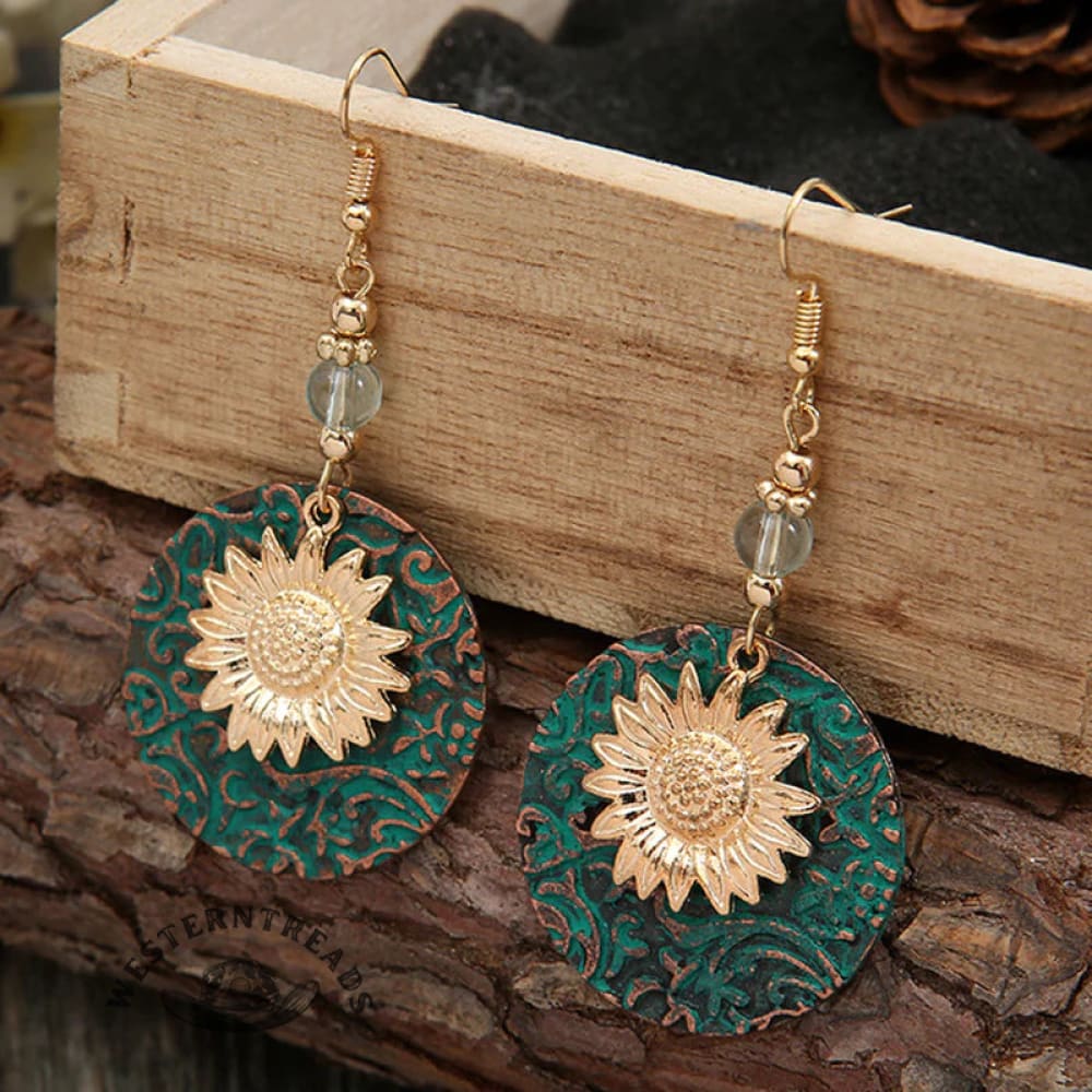 Retro Folk Style Peacock Blue Earrings - Image 2
