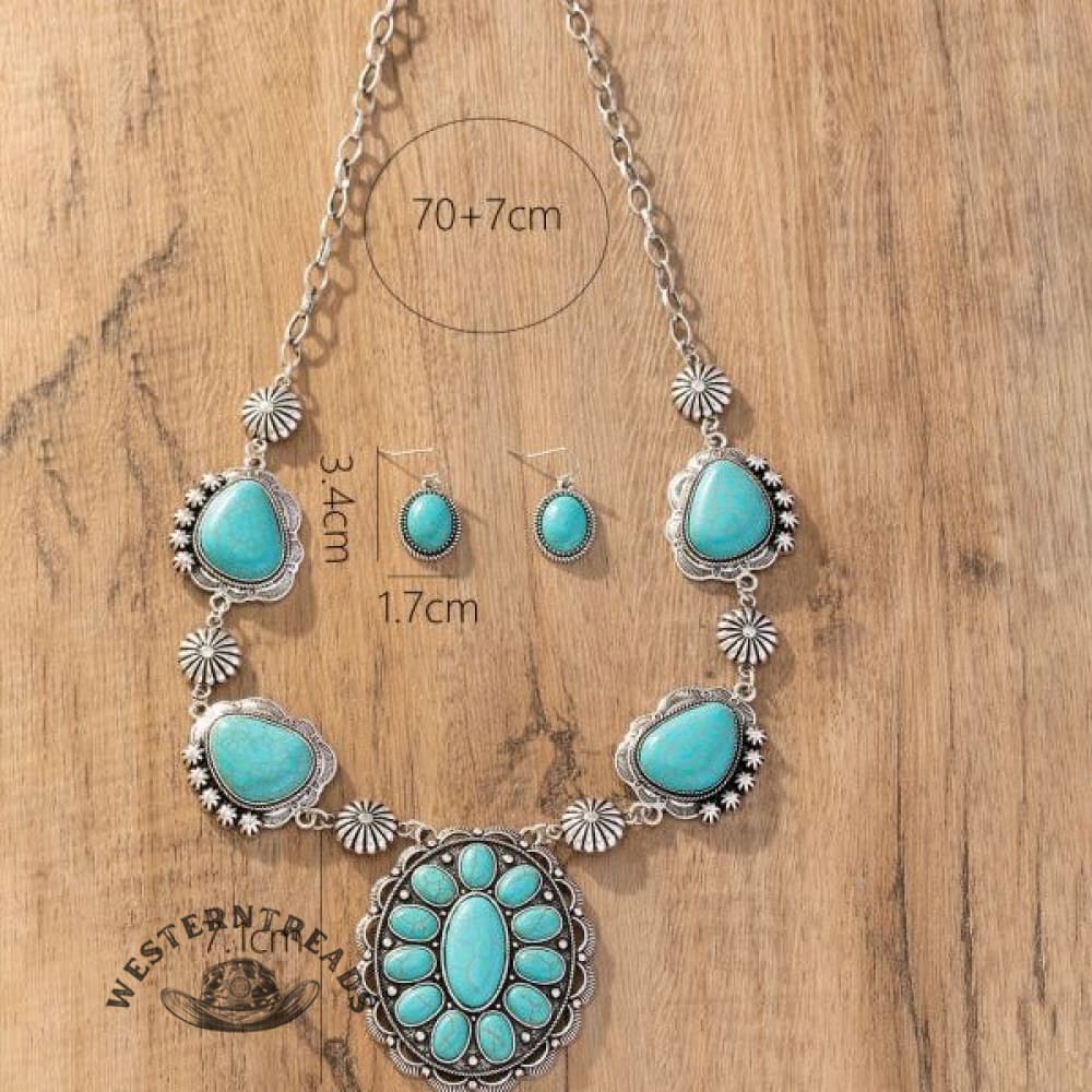 Western style retro special-shaped turquoise necklace with earrings jewelry set - Image 4