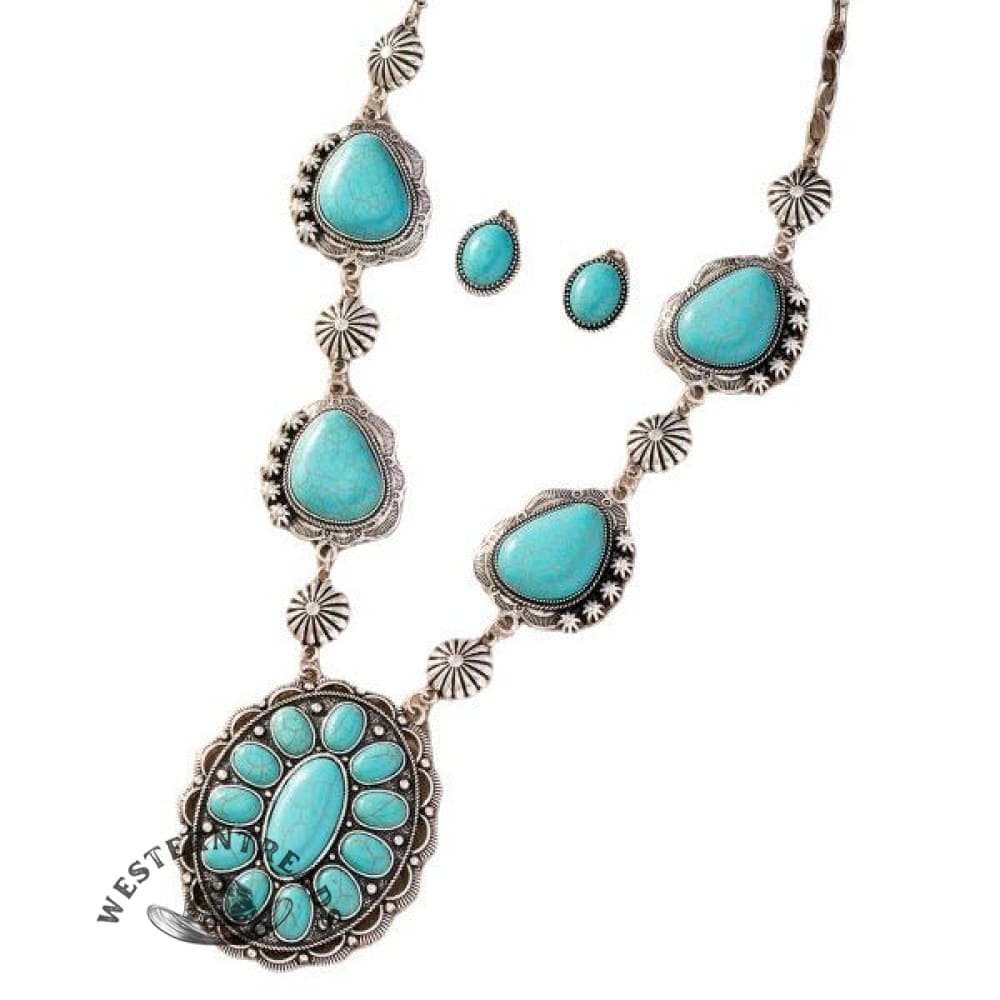 Western style retro special-shaped turquoise necklace with earrings jewelry set - Image 5