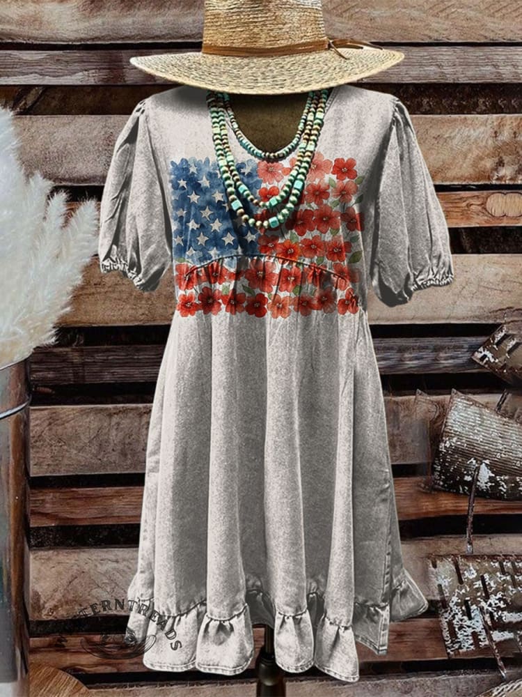 American Flag Floral Print V-neck Casual T-Shirt - Image 5