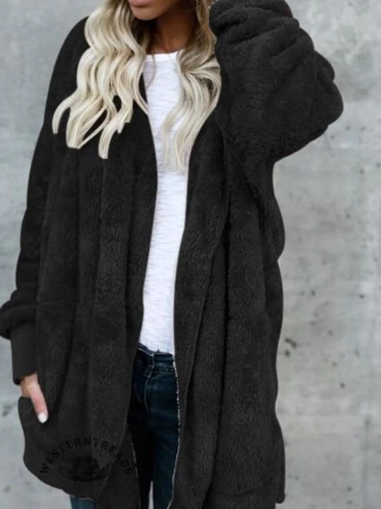 Autumn and Winter Solid Color Warm Top Medium Long Coat - Image 4