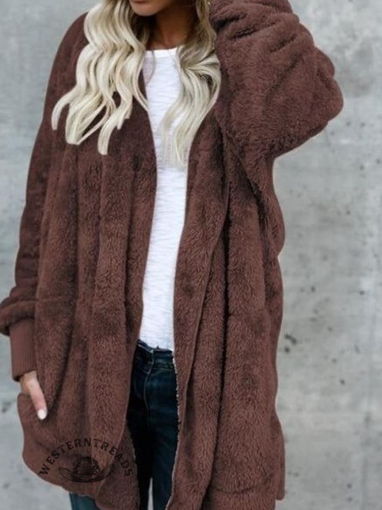 Autumn and Winter Solid Color Warm Top Medium Long Coat - Image 5