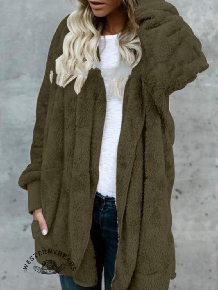 Autumn and Winter Solid Color Warm Top Medium Long Coat - Image 8