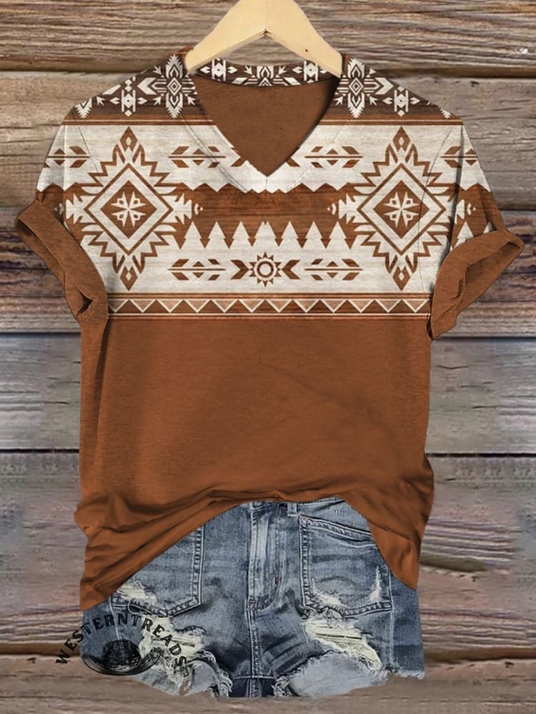 Aztek Print Casual Short Sleeve Top - Image 2