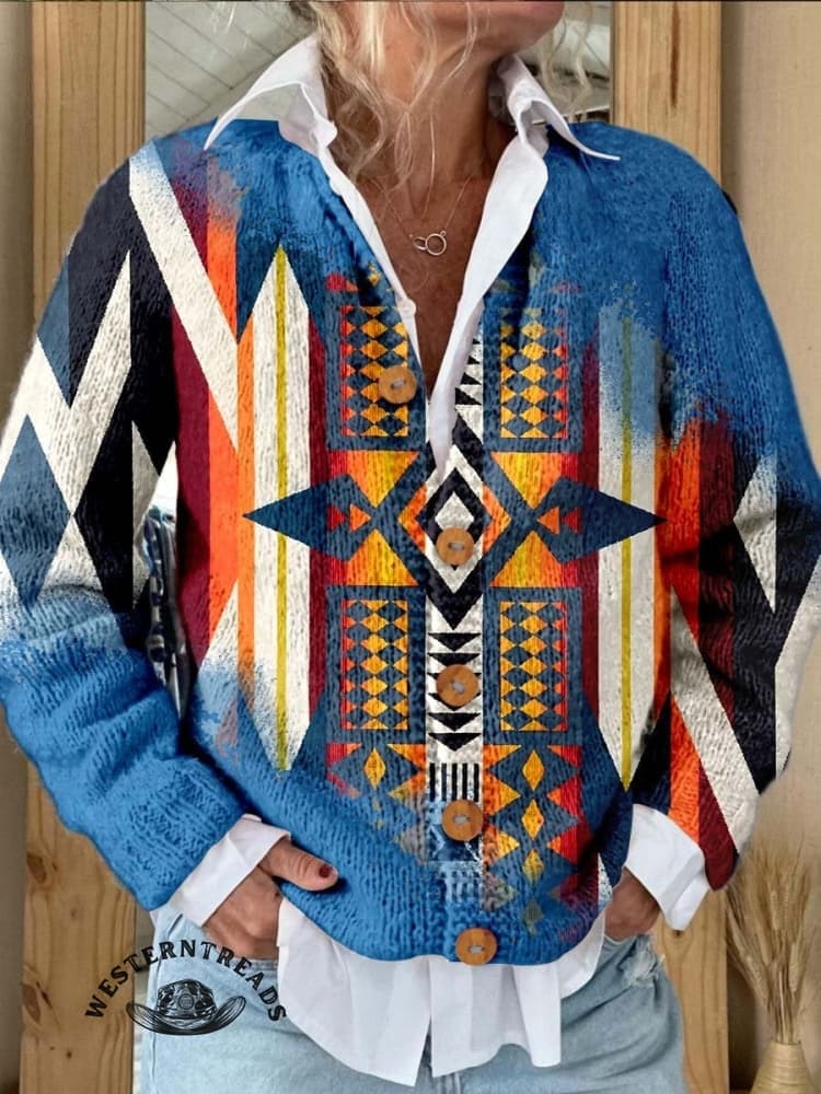 🔥Hot Sale🔥Blue Aztec Print Casual Sweatshirt - Image 10