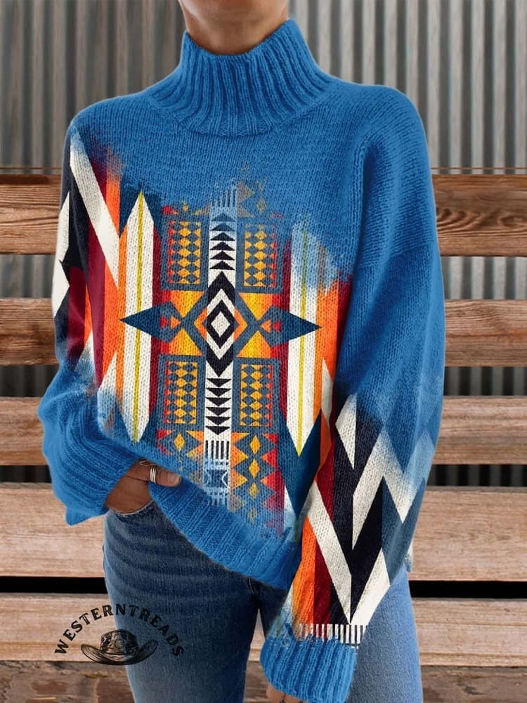 🔥Hot Sale🔥Blue Aztec Print Casual Sweatshirt - Image 11
