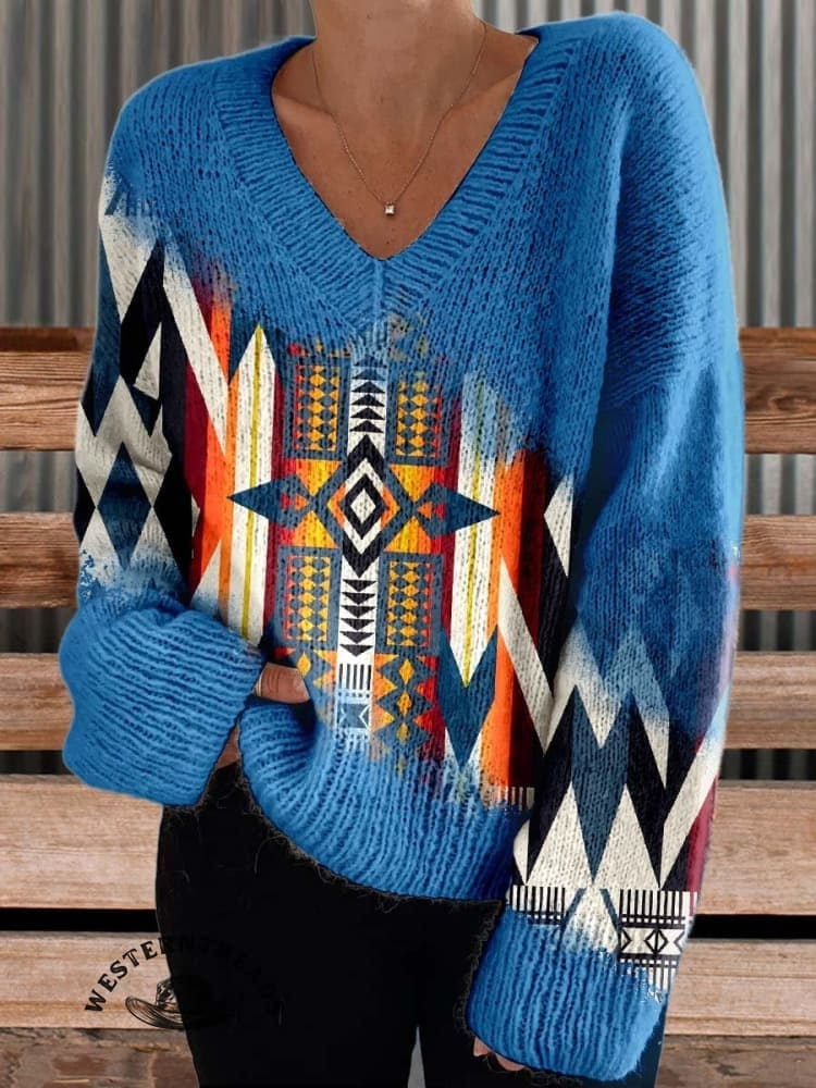 🔥Hot Sale🔥Blue Aztec Print Casual Sweatshirt - Image 12