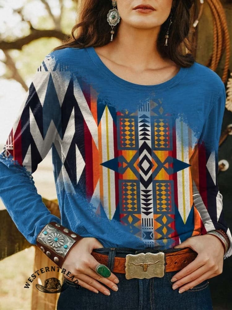 🔥Hot Sale🔥Blue Aztec Print Casual Sweatshirt - Image 5