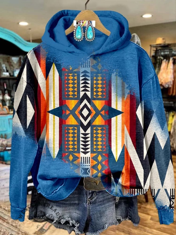 🔥Hot Sale🔥Blue Aztec Print Casual Sweatshirt - Image 7