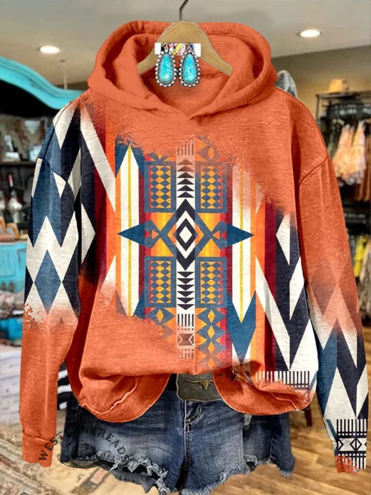 🔥Hot Sale🔥Blue Aztec Print Casual Sweatshirt - Image 8
