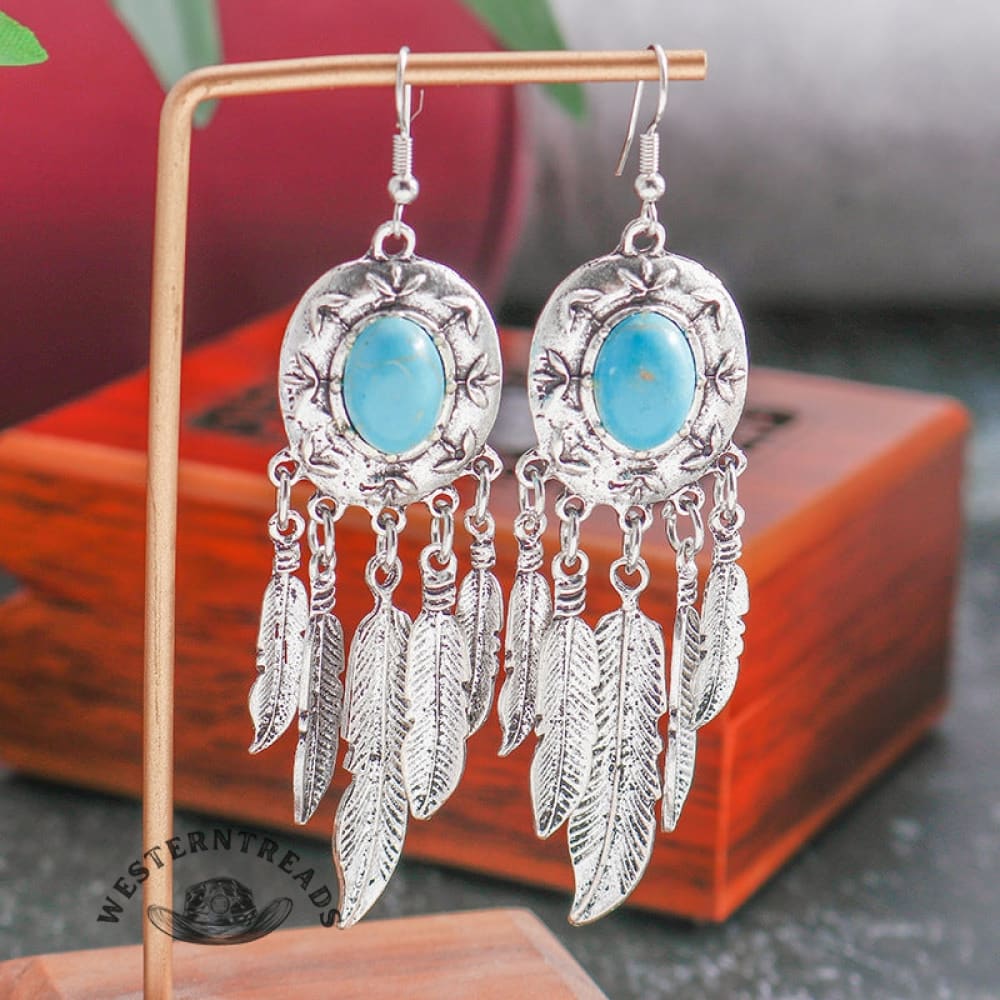 Bohemian Turquoise Tassel Earrings - Image 2