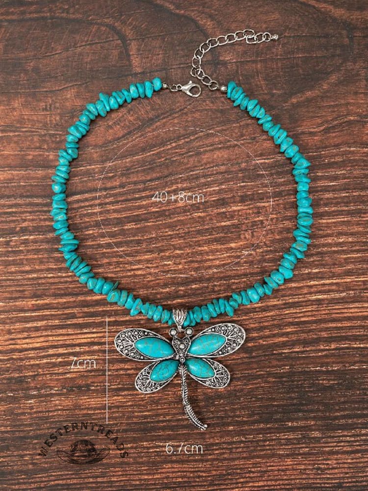 Bohemian Vintage Dragonfly Turquoise Pendant Necklace - Image 3