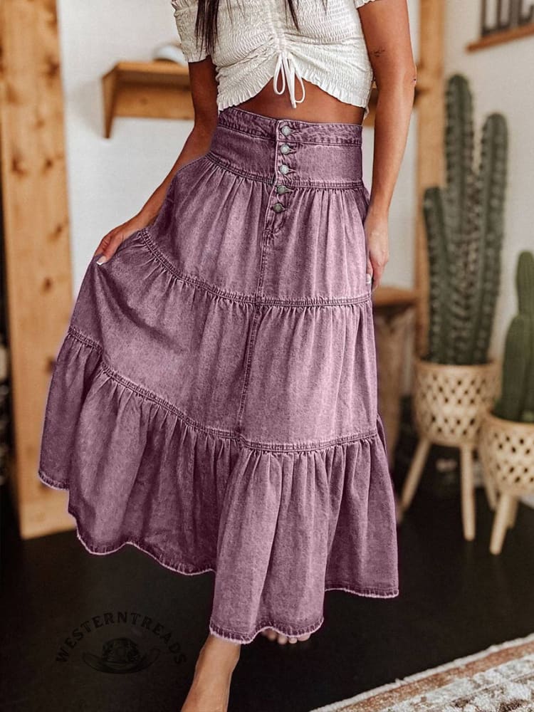 Boho Layered Denim Skirt - Image 6
