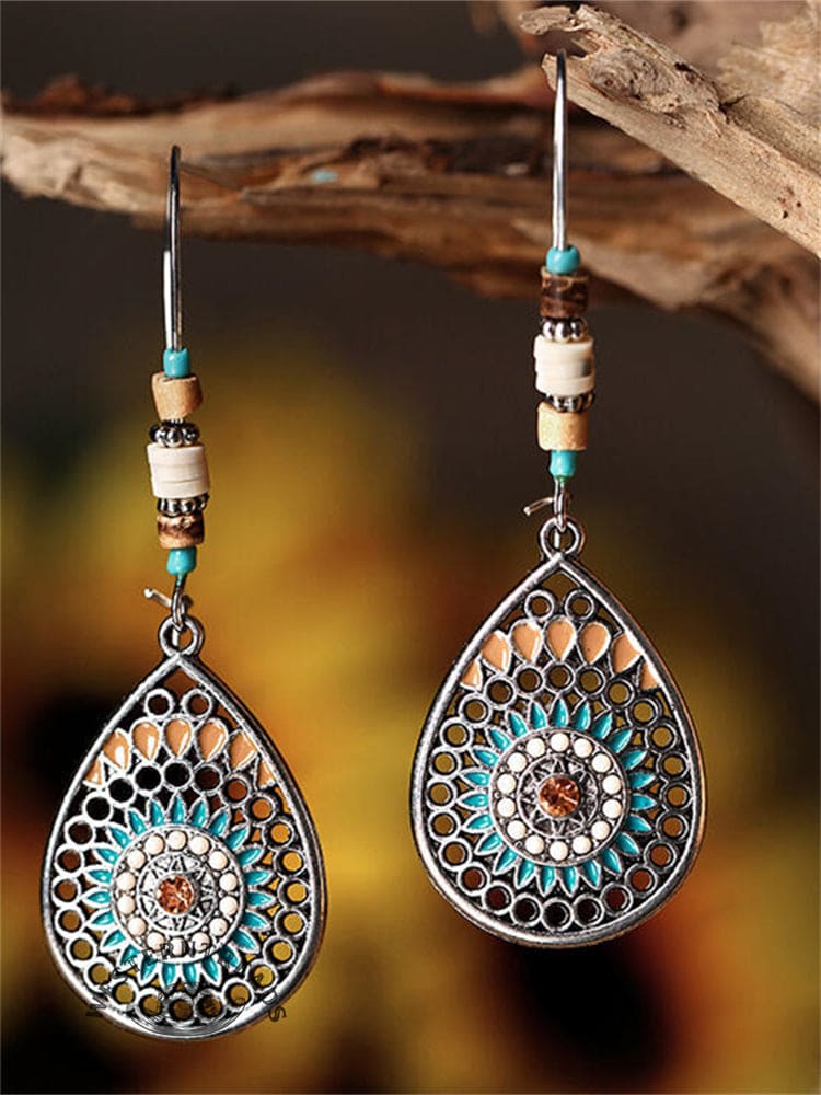 Boho Mandala Hollow Carving Beaded Earrings - Image 2