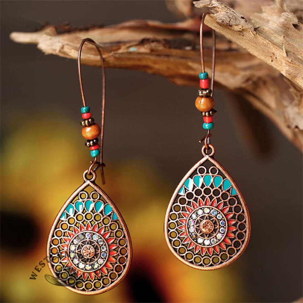 Boho Mandala Hollow Carving Beaded Earrings - Image 3