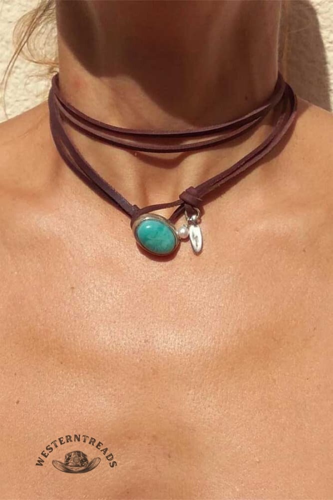Boho Turquoise PU Leather Necklace - Image 2