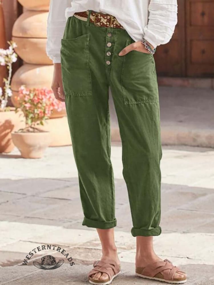 Solid Color Breasted Cotton Hemp Loose Casual Pants - Image 6