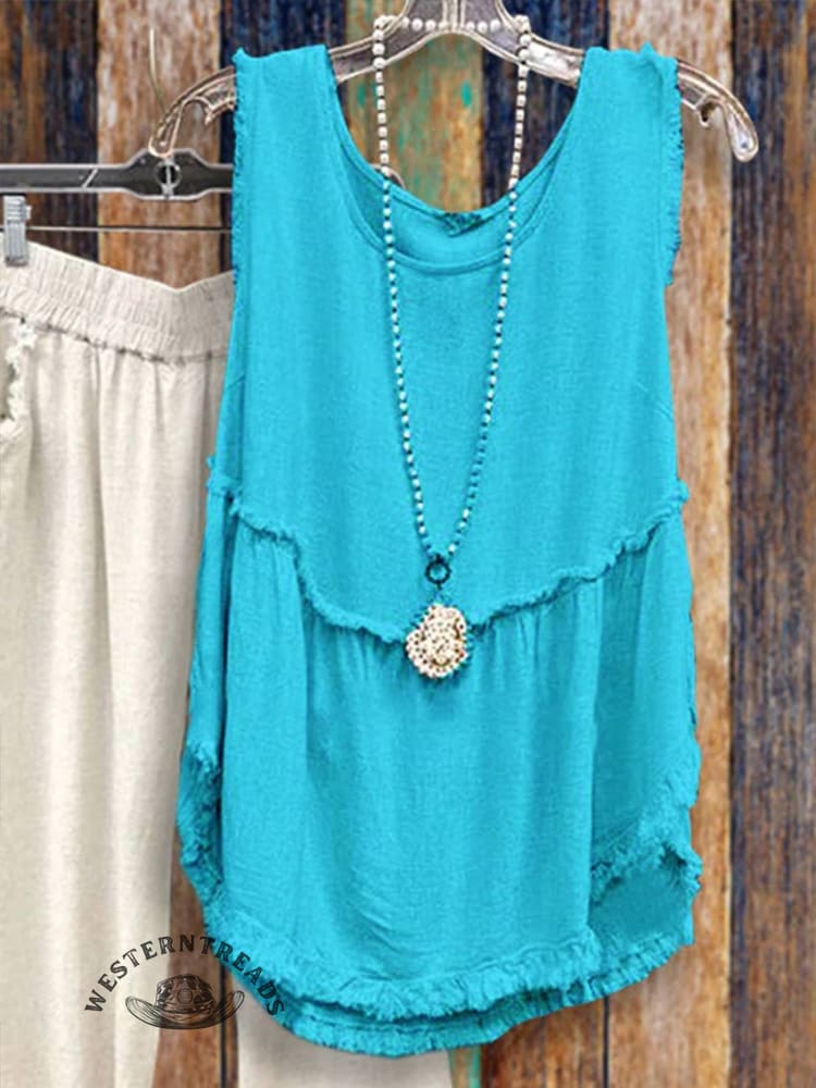 Casual Round Neck Pleated Tank Top - Image 5