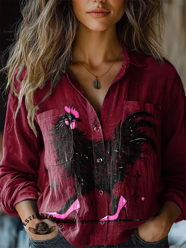 Chicken In High Heels Print Casual Cotton Sweatshirt - Image 3