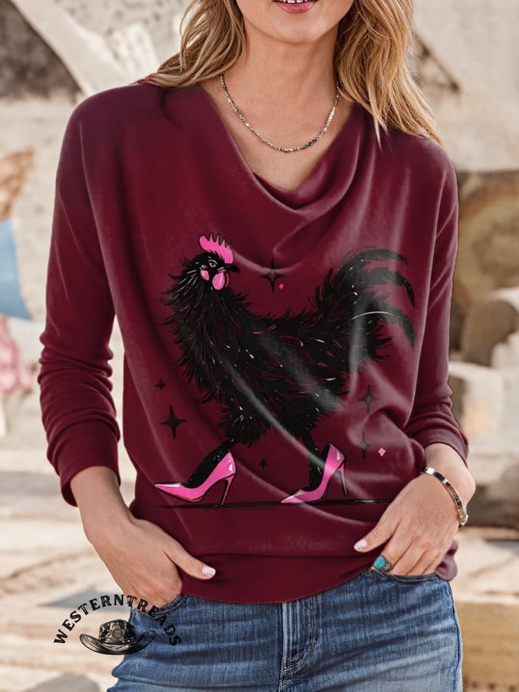 Chicken In High Heels Print Casual Cotton Sweatshirt - Image 5