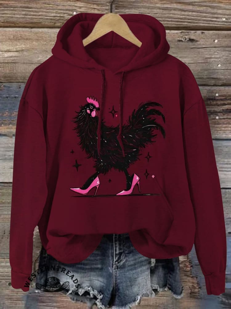 Chicken In High Heels Print Casual Cotton Sweatshirt - Image 7