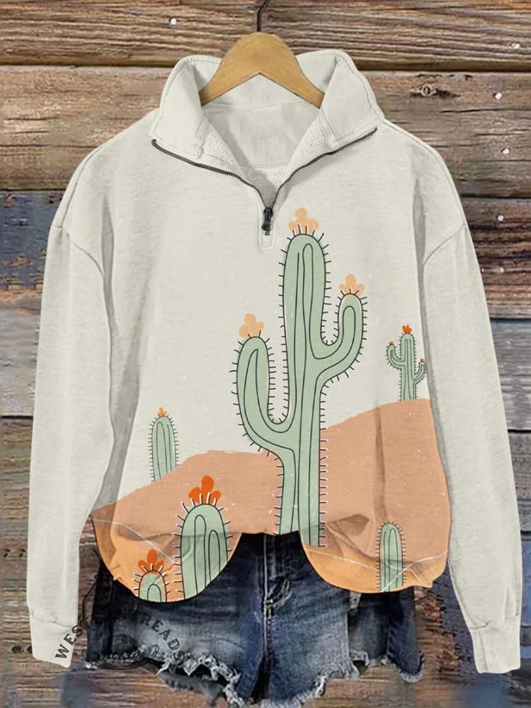 Classic Cactus Print Casual T-Shirt - Image 7