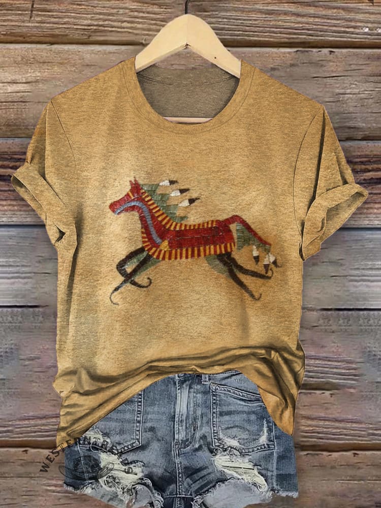 Classic Horse Art Print Casual T-Shirt - Image 3