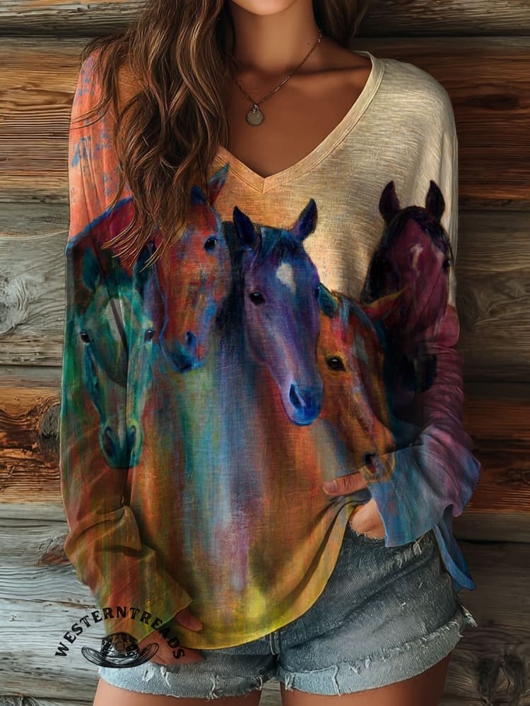 Color Horse Print T-shirt - Image 9