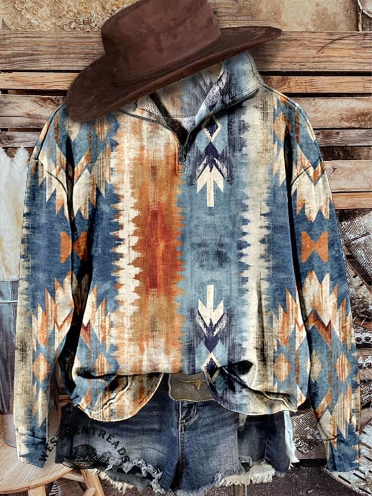 Colorful Aztec Print Crew Neck Sweatshirt - Image 3