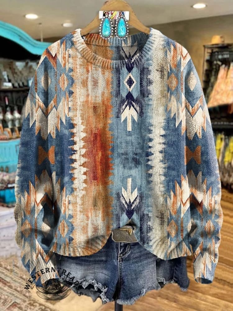 Colorful Aztec Print Crew Neck Sweatshirt - Image 4