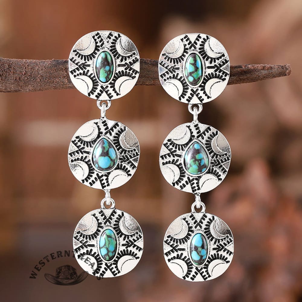 Vintage Ethnic Turquoise Earrings - Image 3