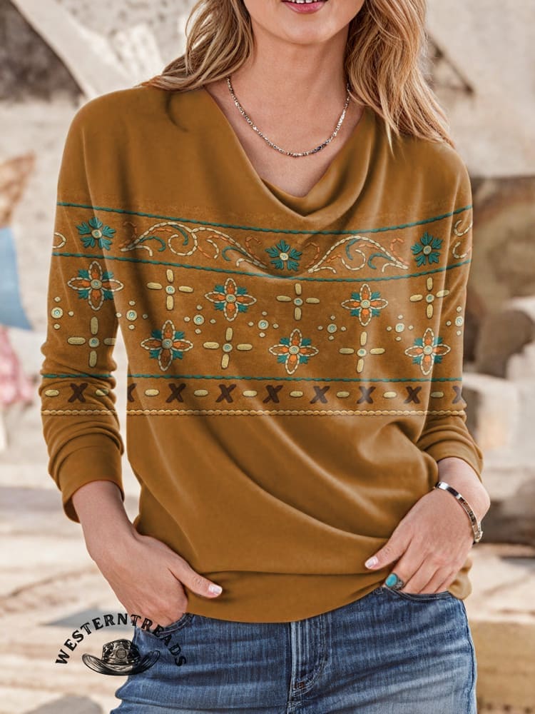 🔥Hot Sale🔥Ethnic Imitation Embroidery Vintage Flowers Print Sweatshirt - Image 3