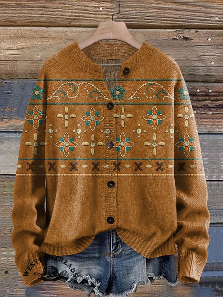 🔥Hot Sale🔥Ethnic Imitation Embroidery Vintage Flowers Print Sweatshirt - Image 5