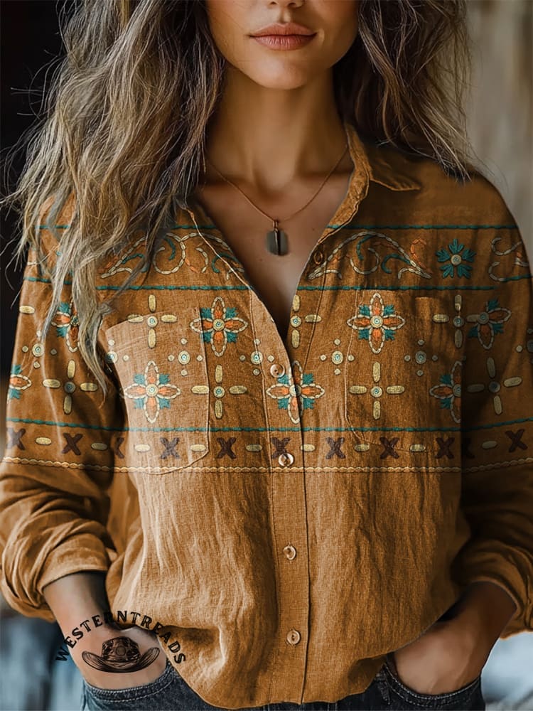 🔥Hot Sale🔥Ethnic Imitation Embroidery Vintage Flowers Print Sweatshirt - Image 7