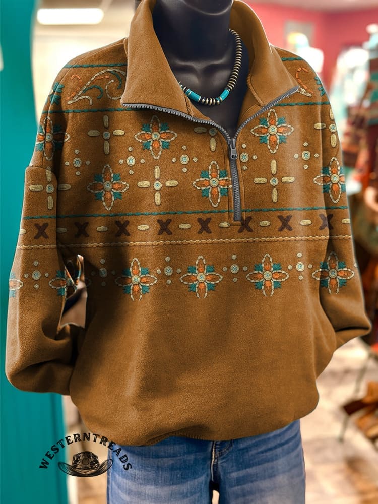 🔥Hot Sale🔥Ethnic Imitation Embroidery Vintage Flowers Print Sweatshirt - Image 8