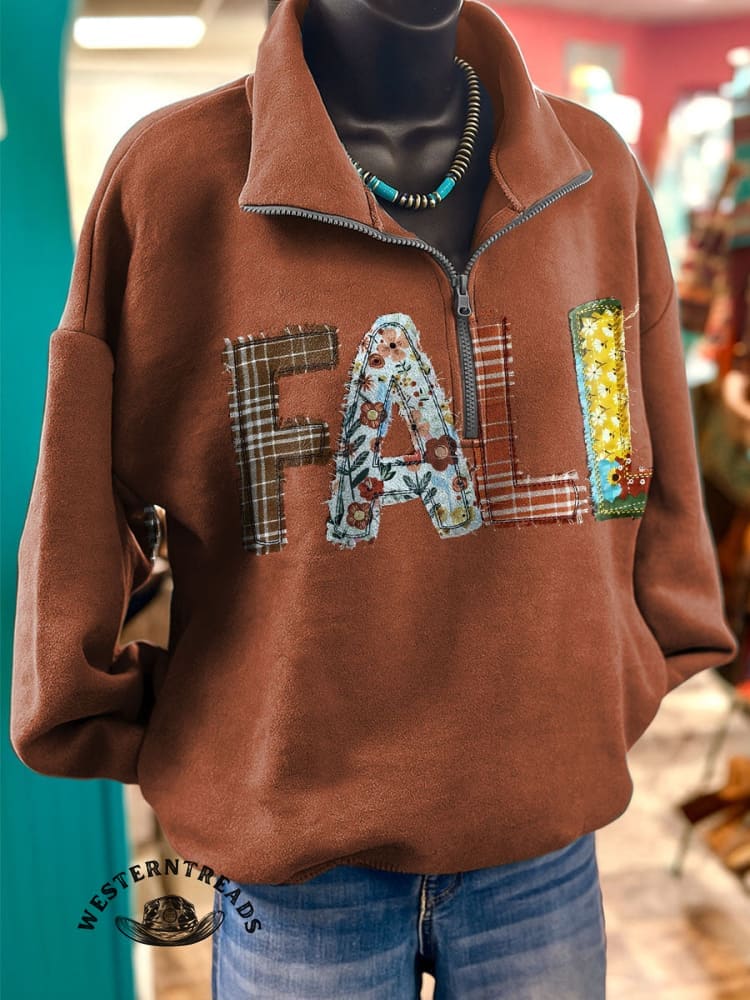 Fall Febric Art Print Casual Cotton Sweatshirt - Image 2