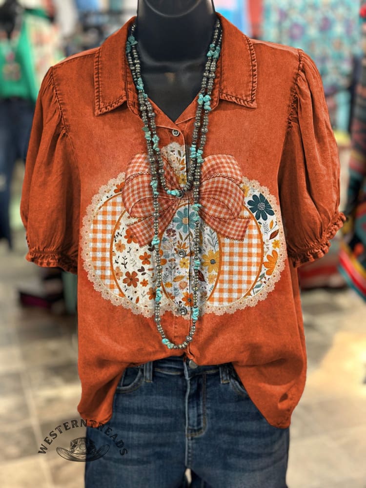 Fall Pumpkin Print Casual T-shirt - Image 5
