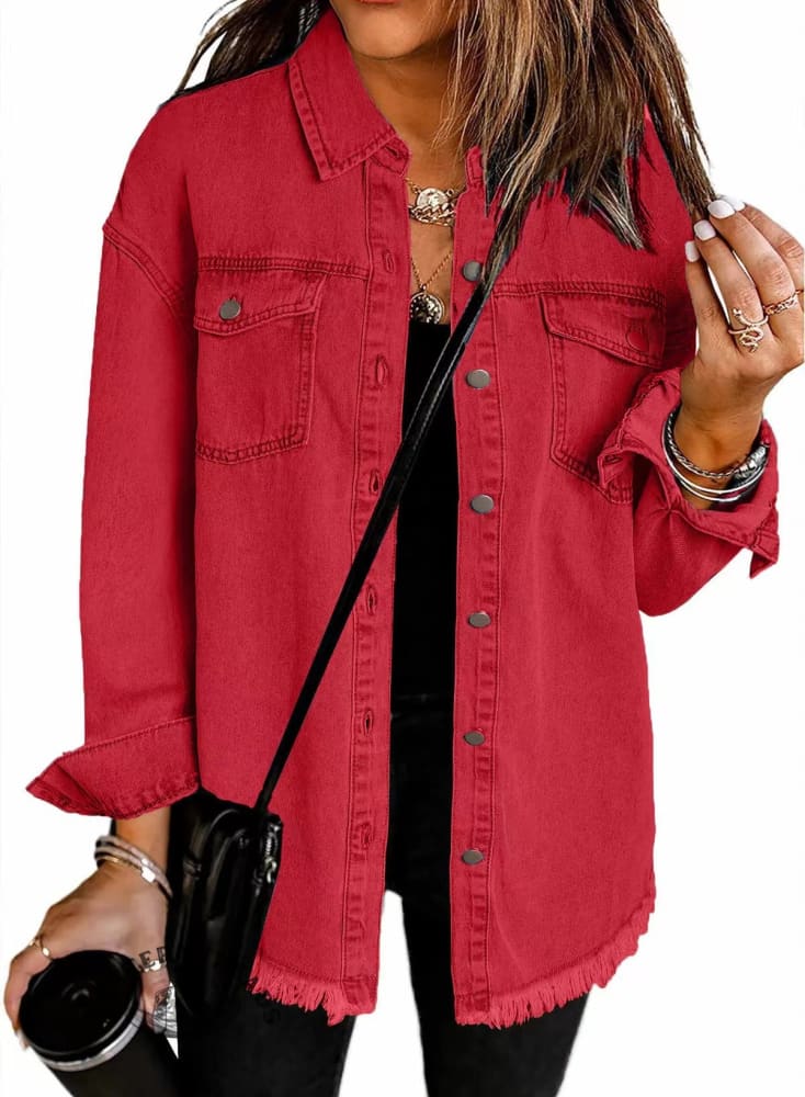 Washed Denim Brushed Solid Color Jacket Coat - Image 5