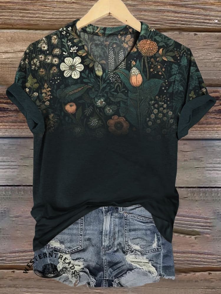🔥Hot Sale🔥Flowers Art Print Casual Short Sleeve T-shirt - Image 2