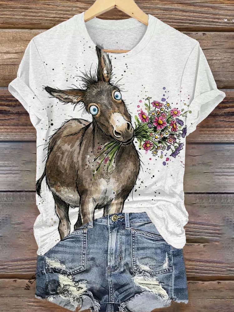 Funny Donkey Art Print Casual T-shirt