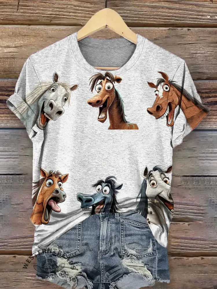 Funny Horse Pattern T-shirt