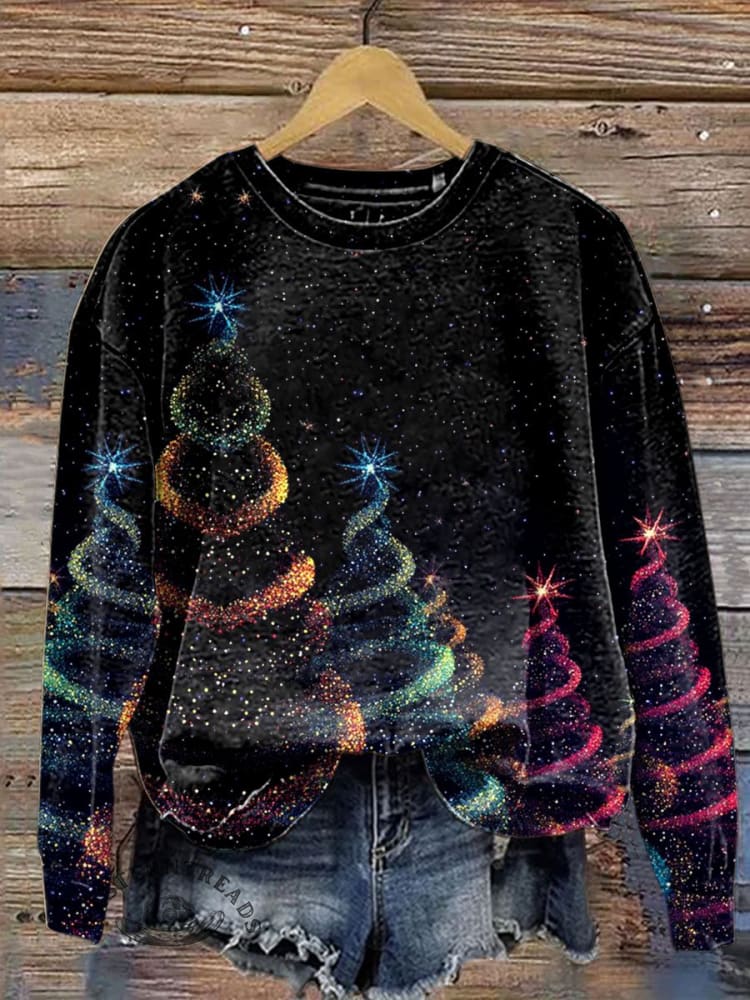 Glitter Christmas Art Print Casual Sweatshirt
