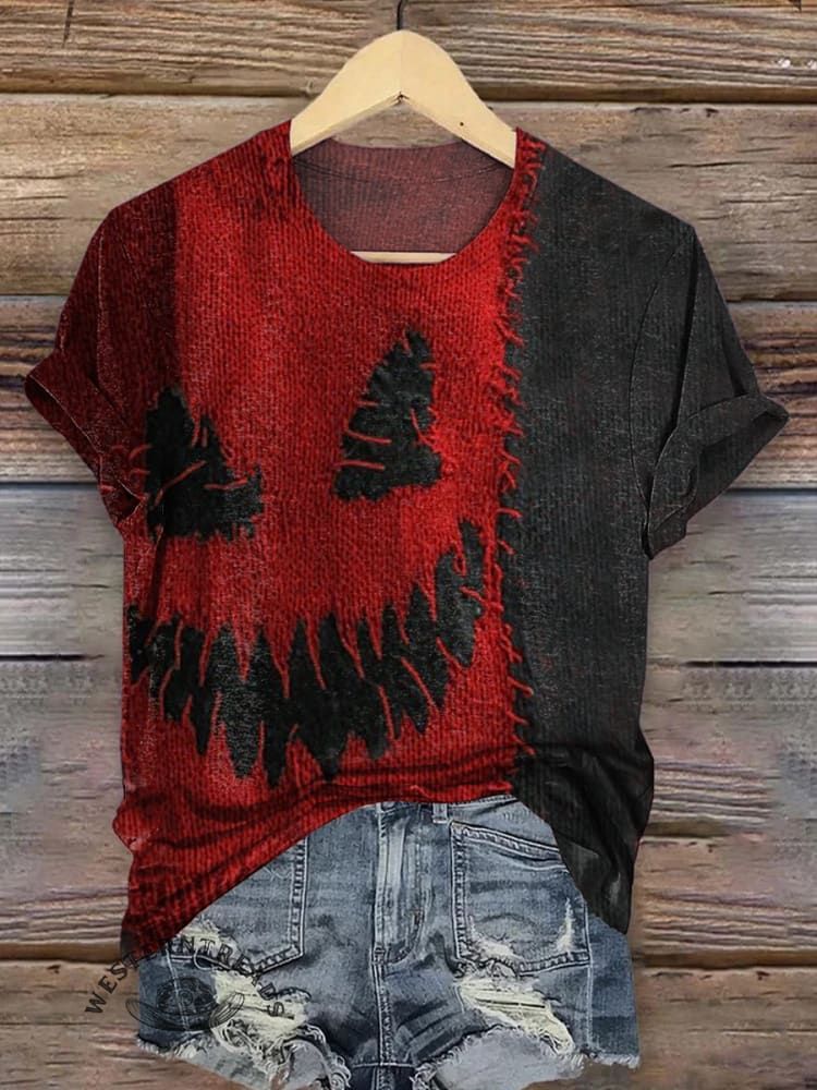 Halloween Spooky Face Contrast Stitched Art Print T-shirt - Image 2
