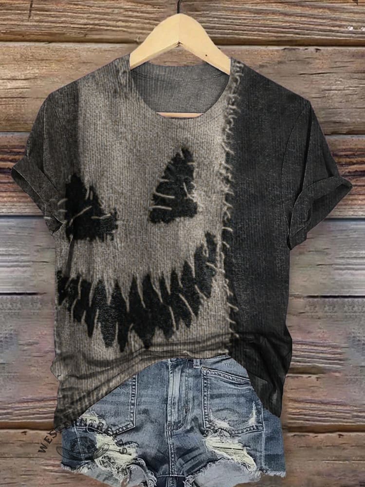 Halloween Spooky Face Contrast Stitched Art Print T-shirt - Image 3
