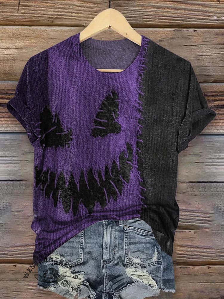 Halloween Spooky Face Contrast Stitched Art Print T-shirt - Image 4