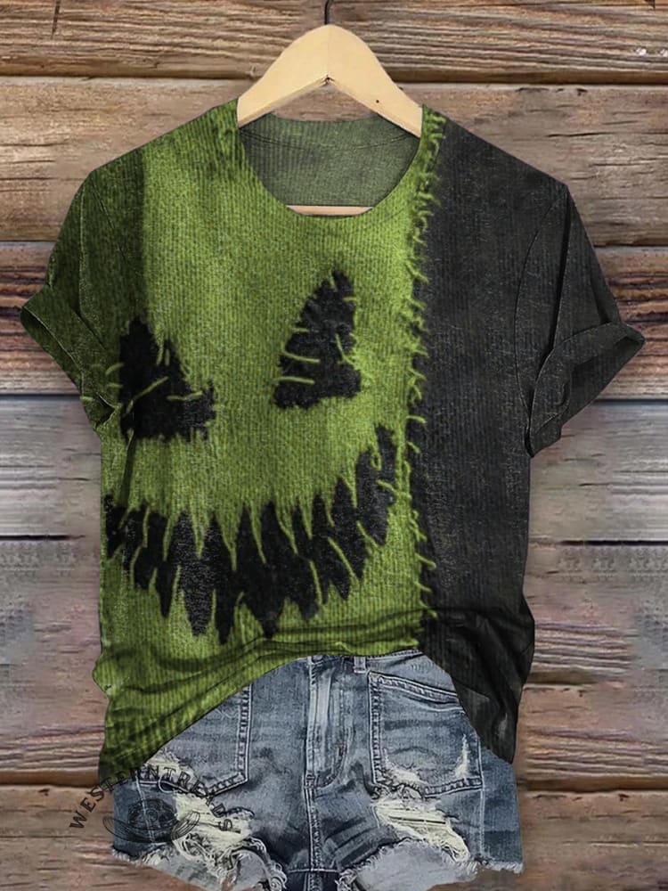 Halloween Spooky Face Contrast Stitched Art Print T-shirt - Image 5