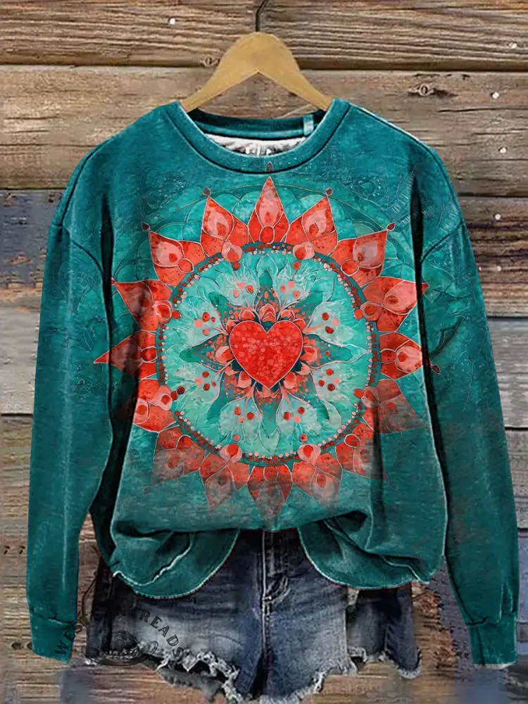 Heart Mandela Art Casual Cotton Sweatshirt