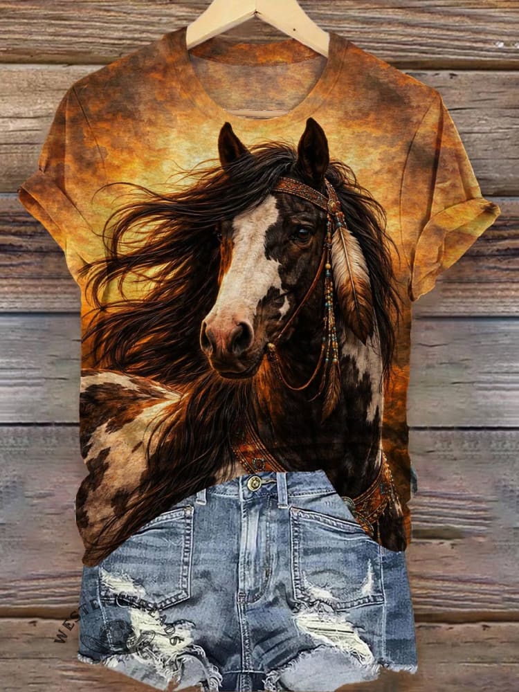 Horse Art Print Casual T-shirt