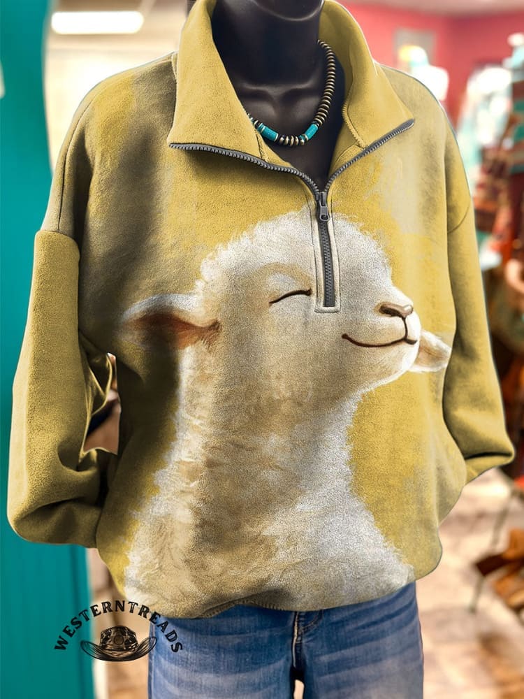 Lamb Art Prints Casual Cotton Sweatshirt - Image 2