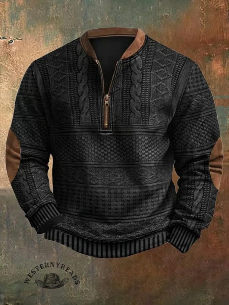 🔥Hot Sale🔥Men's Vintage Knit Print Zip-Up Sweatshirt - Image 3